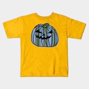 Blue Green Stripes Halloween Horror Pumpkin Kids T-Shirt